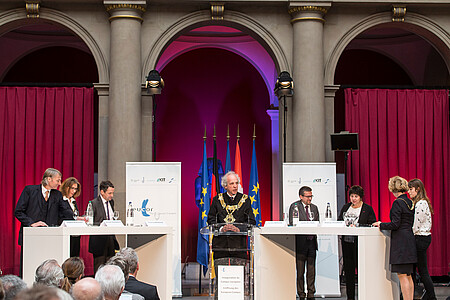 Alain Beretz, Präsident der Université de Strasbourg, eröffnete die Einweihungsfeier des European Campus.